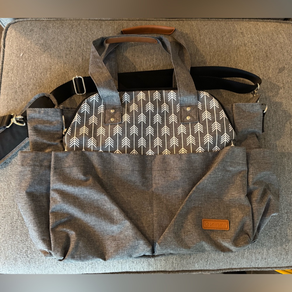 Stylish Gray diaper bag with Arrow Accent